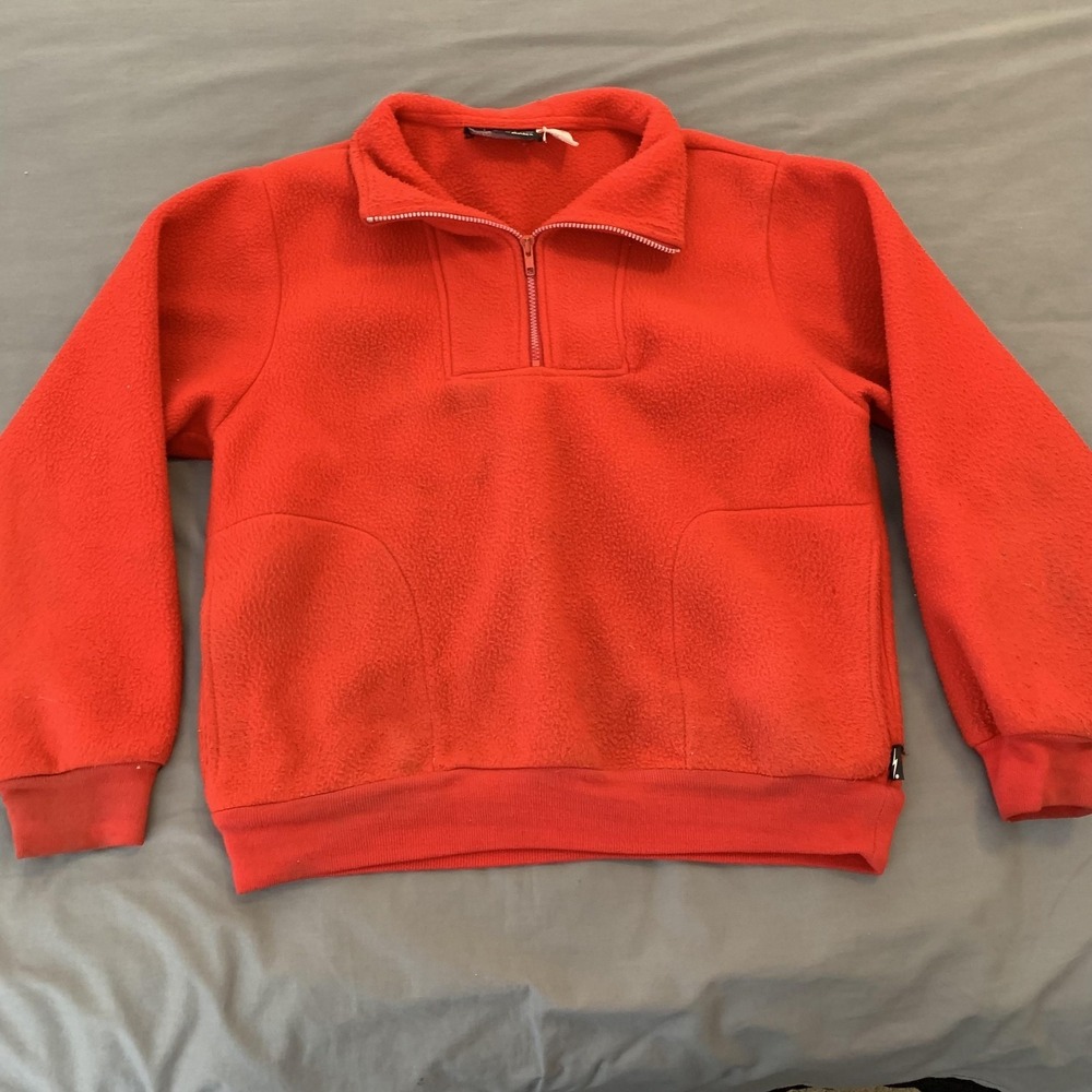 Vintage Lightning Bolt Sweatshirt Mens Large Red 1/4 Zip Fleece Pullover USA 90s